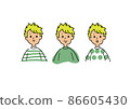 Blond boy upper body illustration with various facial expressions 86605430