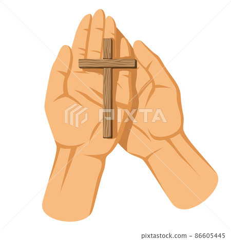 Christian illustration of hands holding cross. Happy Easter image. Christian illustration of hands holding cross. Happy Easter image. 86605445