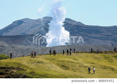 View the crater of Mt. Aso, Kumamoto Prefecture from Kusasenri View the crater of Mt. Aso, Kumamoto Prefecture from Kusasenri 86605452