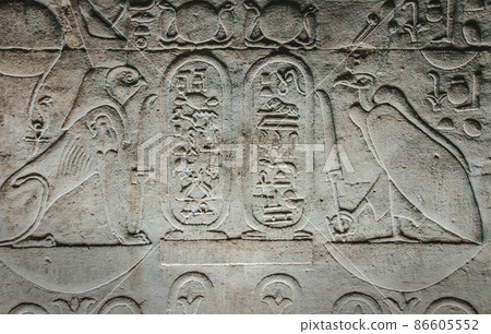 Bas-reliefs of the ancient Temple of Horus in Edfu, Egypt Bas-reliefs of the ancient Temple of Horus in Edfu, Egypt 86605552