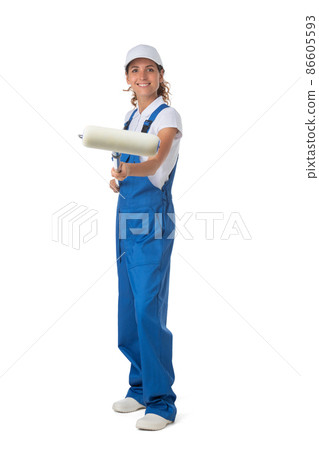 Female house painter with paint roller Female house painter with paint roller 86605593