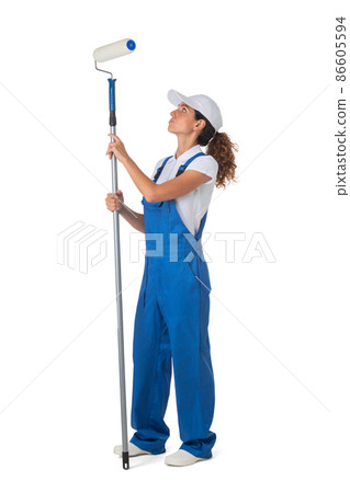 Female house painter with paint roller Female house painter with paint roller 86605594