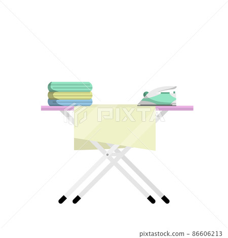Ironing Board with iron and folded linen. home appliances and care Ironing Board with iron and folded linen. home appliances and care 86606213