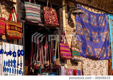 vintage textile shop in the historical center of Antalya, Turkey vintage textile shop in the historical center of Antalya, Turkey 86606610