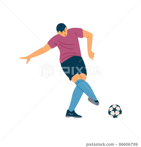 Football or soccer team player kicking ball, flat vector illustration isolated. Football or soccer team player kicking ball, flat vector illustration isolated. 86606799
