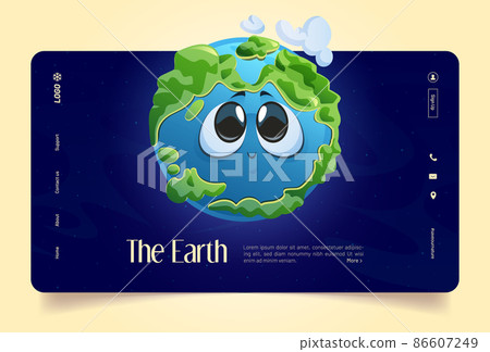 Earth banner with cute planet character in cosmos Earth banner with cute planet character in cosmos 86607249