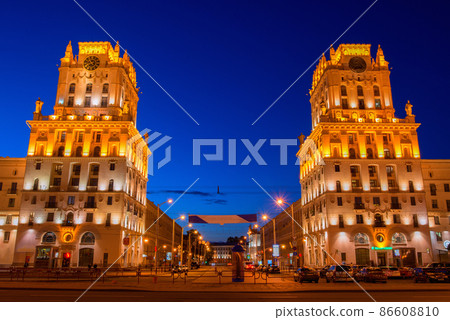 gates of Minsk - the old tower at the Central railway station, Belarus 86608810