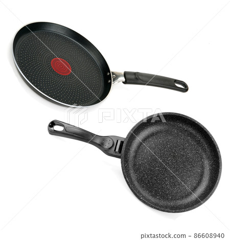 Set of frying pans isolated on white. Collage. 86608940