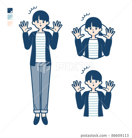 Illustration that a woman with one knot hair is surprised 86609113