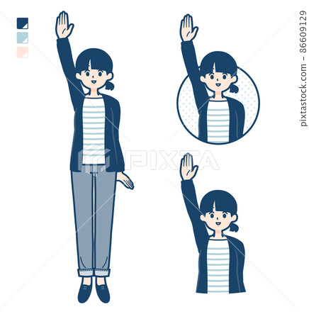 一個女人的插圖,一根結頭髮舉起她的手 一個女人的插圖,一根結頭髮舉起她的手 86609129