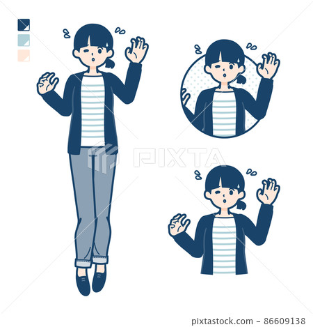 Illustration of a woman with one knot hair in a hurry Illustration of a woman with one knot hair in a hurry 86609138