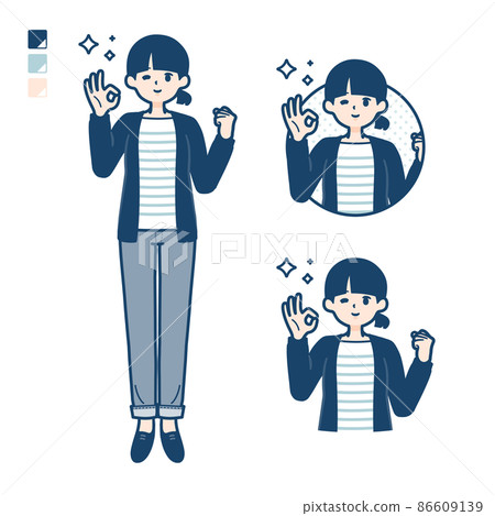Illustration of a woman with one knot hair greeting Illustration of a woman with one knot hair greeting 86609139