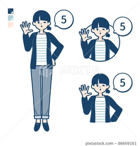 Illustration of a woman with one knot hair counting as 5 86609161