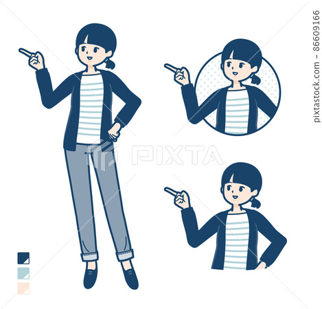 Illustration that a woman with one knot hair points and explains 86609166