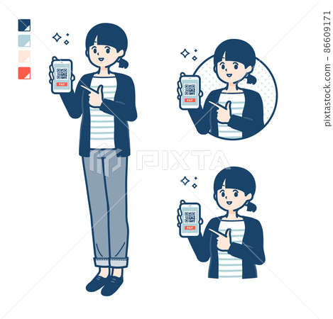 用智能手機進行無現金支付的一頭結頭髮的女人的插圖 86609171