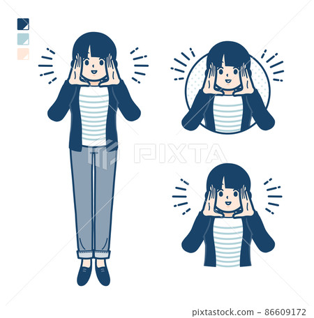 Illustration of a woman with one knot hair calling out loud 86609172