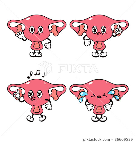 Funny happy uterus characters bundle set. Vector hand drawn doodle style traditional cartoon vintage, retro character illustration icon design. Isolated white background. Cute uterus mascot character Funny happy uterus characters bundle set. Vector hand drawn doodle style traditional cartoon vintage, retro character illustration icon design. Isolated white background. Cute uterus mascot character 86609559