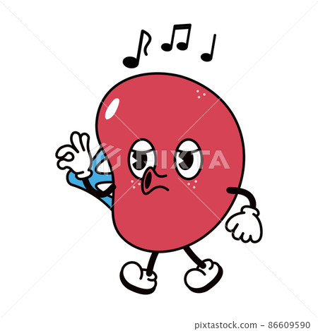 Cute funny spleen walking singing character. Vector hand drawn traditional cartoon vintage, retro, kawaii character illustration icon. Isolated on white background. Happy spleen walk and sing 86609590