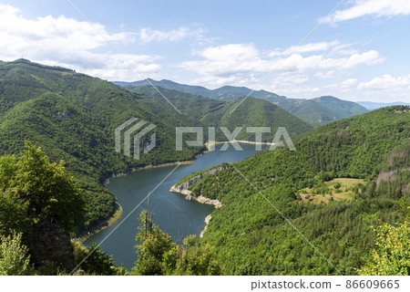 Aerial view on Green hills around Vacha dam. Aerial view on Green hills around Vacha dam. 86609665