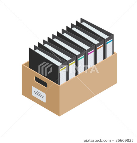 Archival cardboard box with documents isometric vector 86609825