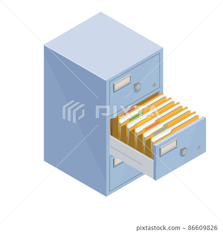 Folder in the archives opened drawer with folders for files 86609826