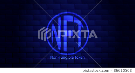Concept banner NFT non fungible tokens on dark blue background. Dark blue brick wall. Vector illustration. Concept banner NFT non fungible tokens on dark blue background. Dark blue brick wall. Vector illustration. 86610508