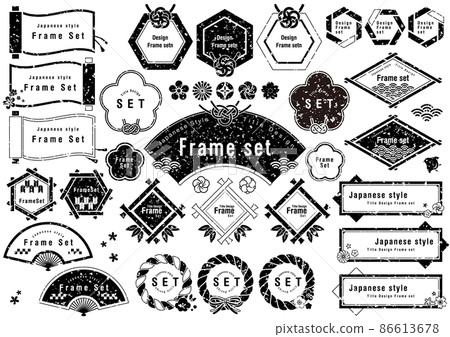 Hanko style stamp style spring Japanese style frame set monochrome 86613678