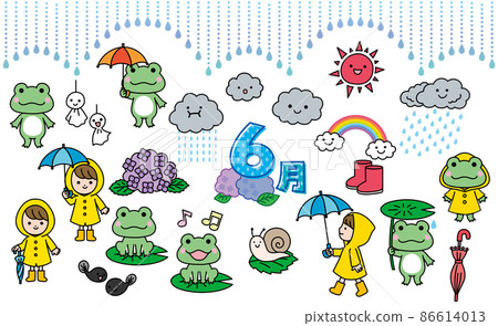 Cute and simple rainy season illustration set 86614013