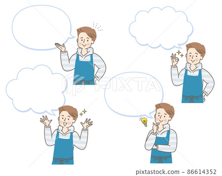 Apron figure male facial expression set and speech bubble Apron figure male facial expression set and speech bubble 86614352