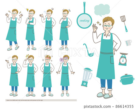Various facial expression sets of young men in aprons Various facial expression sets of young men in aprons 86614355