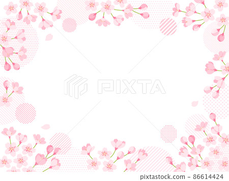 櫻花和圓點/條紋圓形裝飾框 86614424
