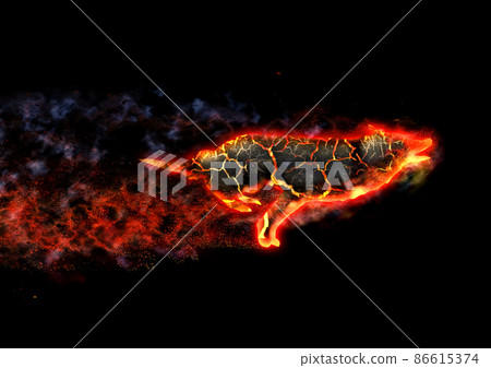 Illustration of a flame dog running in the dark 86615374