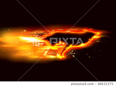 Illustration of a flame dog running in the dark 86615375