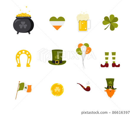 St. Patrick day collection. Cute festive elements. Vector illustration in flat cartoon style. Hand drawn icons for irish holiday St. Patrick day collection. Cute festive elements. Vector illustration in flat cartoon style. Hand drawn icons for irish holiday 86616397