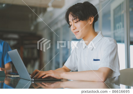 Caregiver's computer work 86616695