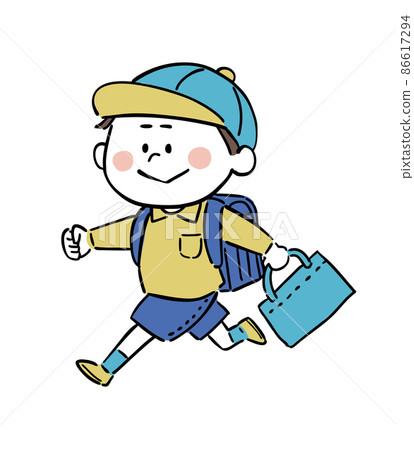 Elementary school boy running happily 86617294