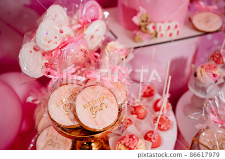candy bar for the girl's birthday party. pink decor. candy bar for the girl's birthday party. pink decor. 86617979