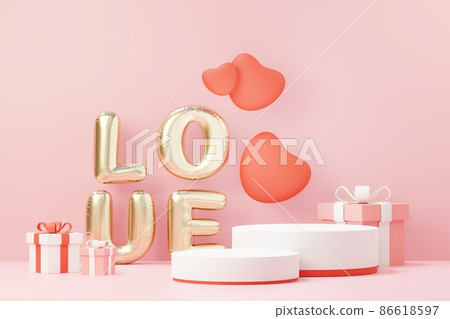 3d render minimal sweet scene with display podium for mock up and product brand presentation. Pink Pedestal stand for Valentine's Day's theme. Cute lovely heart background. Love day's design style. 3d render minimal sweet scene with display podium for mock up and product brand presentation. Pink Pedestal stand for Valentine's Day's theme. Cute lovely heart background. Love day's design style. 86618597
