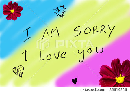 i am sorry, i love you message card handwriting with red flowers i am sorry, i love you message card handwriting with red flowers 86619236