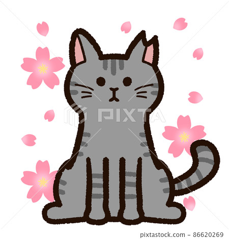 Sakuraneko and cherry blossoms Sabatra - Stock Illustration [86620269