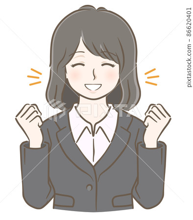 A young woman in a suit who rejoices in a guts pose 86620401