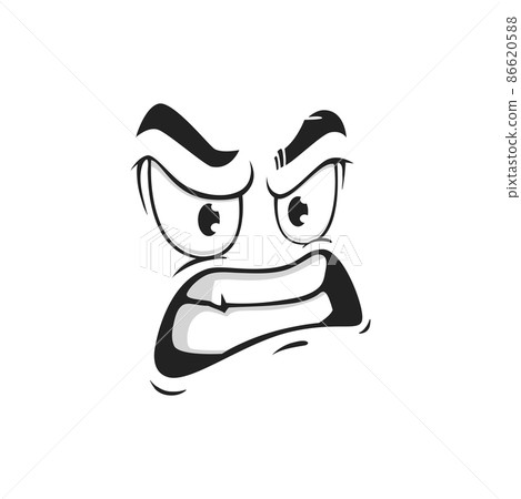 Cartoon face with gnash teeth, vector angry emoji with evil eyes. Negative facial expression, wicked feelings, comic face with furrowed brows and toothy mouth isolated on white background Cartoon face with gnash teeth, vector angry emoji with evil eyes. Negative facial expression, wicked feelings, comic face with furrowed brows and toothy mouth isolated on white background 86620588