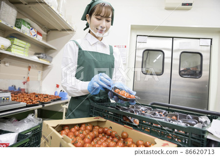 女員工在超級後院包裝櫻桃番茄 女員工在超級後院包裝櫻桃番茄 86620713