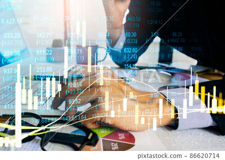 Stock market or forex trading graph and candlestick chart suitable for financial investment concept. Economy trends background for business idea and all art work design. Abstract finance background. 86620714