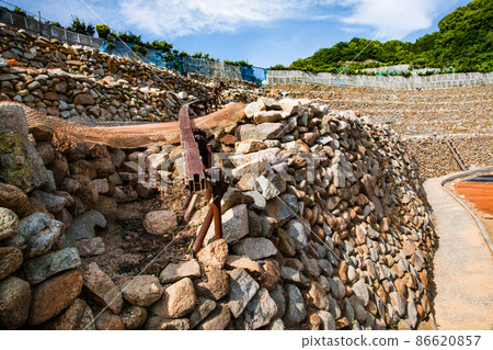 它是鹿島的風景，在瀨戶內海有梯田的島嶼。這是老年人智慧的結晶。廣島縣 86620857