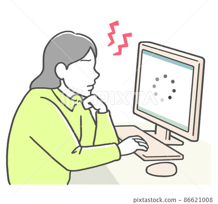 A frustrated woman with a slow internet connection 86621008