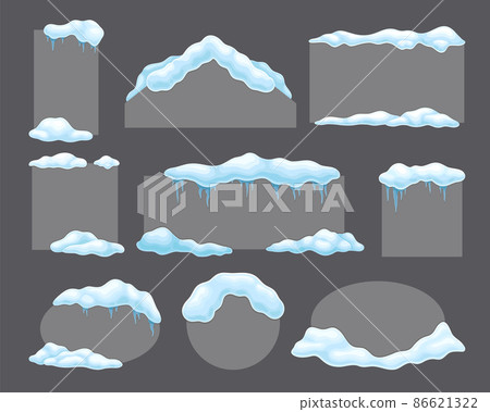 Blank frozen banner with snow and icicles of various shapes set, cold season holiday frames cartoon vector illustration 86621322