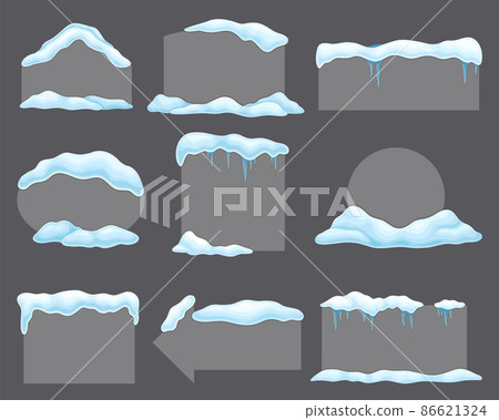 Gray blank frozen banners with snow and icicles set, cold season holiday frames with space fot text cartoon vector illustration Gray blank frozen banners with snow and icicles set, cold season holiday frames with space fot text cartoon vector illustration 86621324