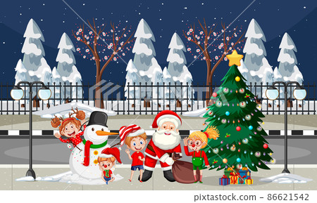 Christmas winter scene with Santa Claus and children 86621542