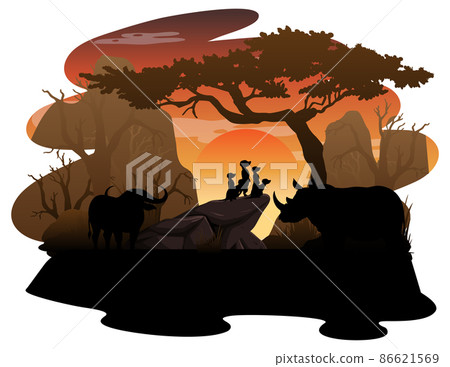 Isolated silhouette savanna forest Isolated silhouette savanna forest 86621569
